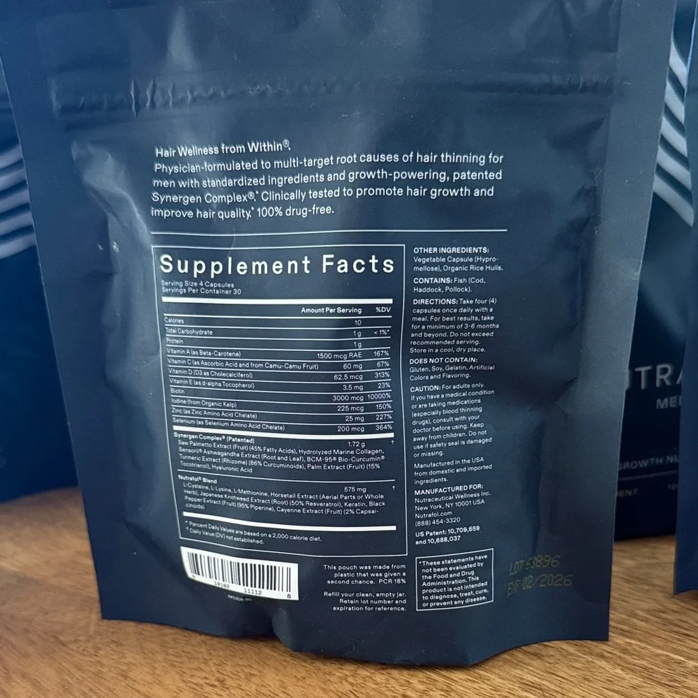 Nutrafol Men Hair Growth Nutraceutical Support Refill Bag 120 Capsules - Picture 3 of 6